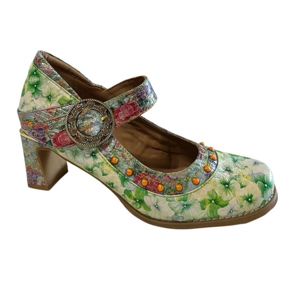 L'Artiste Spring Step Luckigirl Mary Jane Pump Green Multicolor Beaded Sz 41 - Picture 1 of 16